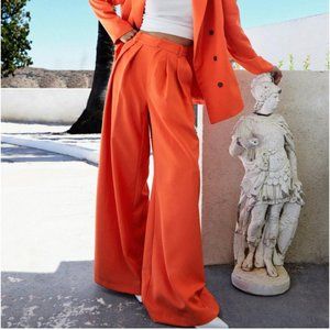 Orange Belted Wide-Leg Pants with Wide-Legs